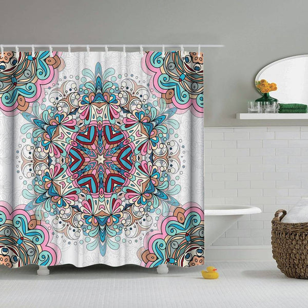 Kaleidoscope Shower Curtain Mandala Psychedelic Pattern with Hooks
