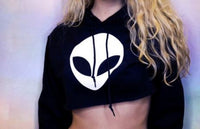 Grey Alien Icon Crop Top Hoodie