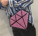 Diamond Shaped Crossbody Purse - Glitter Pink