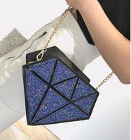 Diamond Shaped Crossbody Purse - Glitter Blue