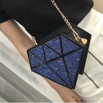 Diamond Shaped Crossbody Purse Glitter Blue