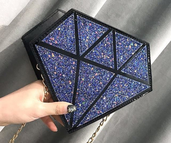 Diamond Shaped Crossbody Purse Glitter Blue