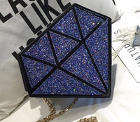 Diamond Shaped Crossbody Purse - Glitter Blue