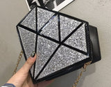 Diamond Shaped Crossbody Purse - Glitter Silver