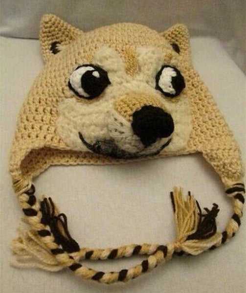 Crochet Doge Beanie - Hand Woven Hat - Crypto Memes