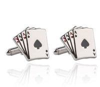 Poker Tie Bar Cuff Links Set - 4 Aces