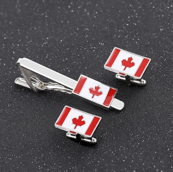 Canadian Flag Tie Bar Cuff Links Set - Canada