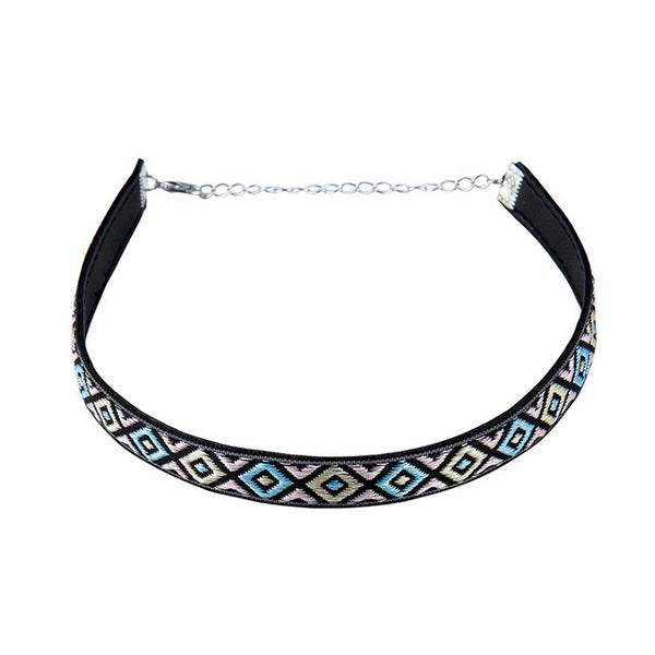 Ethnic Bohemian Chokers Tribal Pattern Embroidered Diamonds - 1st Door Imports