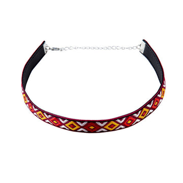 Ethnic Bohemian Chokers Tribal Pattern Embroidered Diamonds - 1st Door Imports