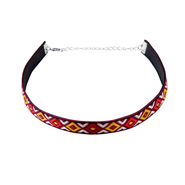 Ethnic Bohemian Chokers Tribal Pattern Embroidered Diamonds - 1st Door Imports