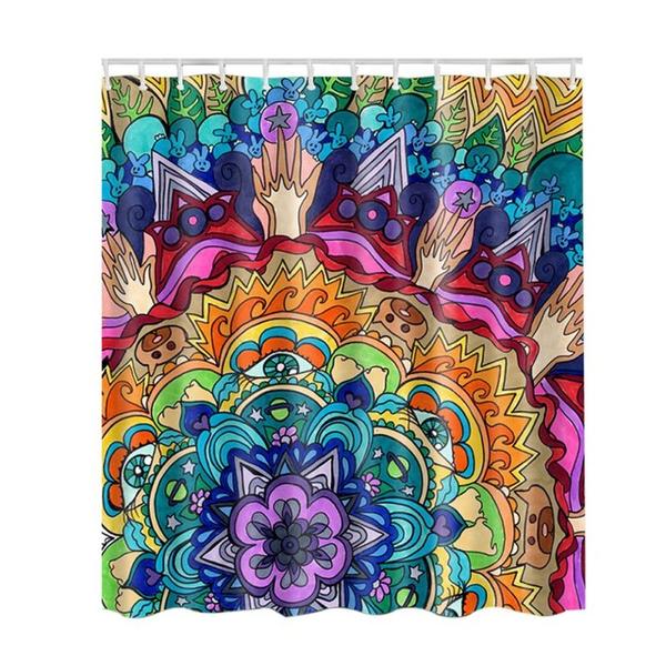 Psychedelic Shower Curtain Trippy Stoner Graphic Mandala Pattern w/ Hooks